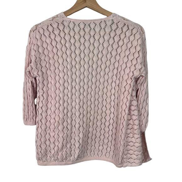 J. Jill Women's Petite XS Linen‎ Blend Pink Open Front Knit 3/4 Sleeve Cardigan - Picture 6 of 6